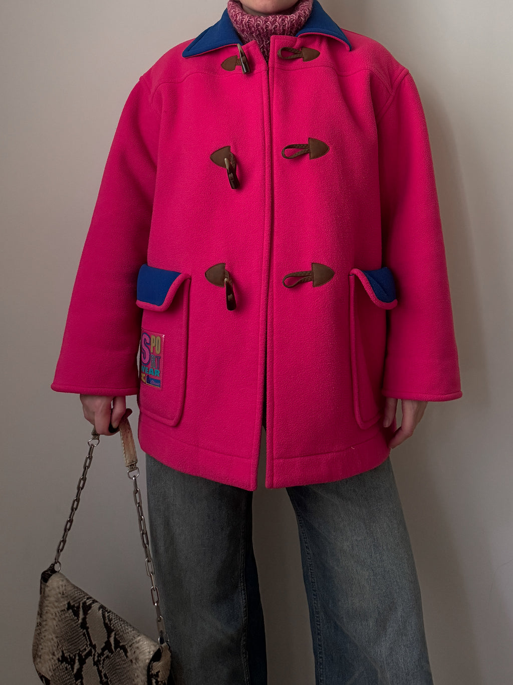 90s pink fleece duffle jacket