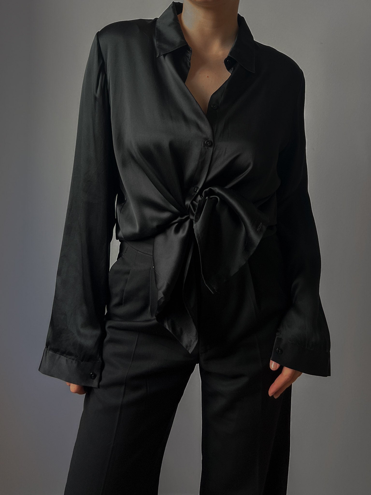 Pure silk black maxi shirt