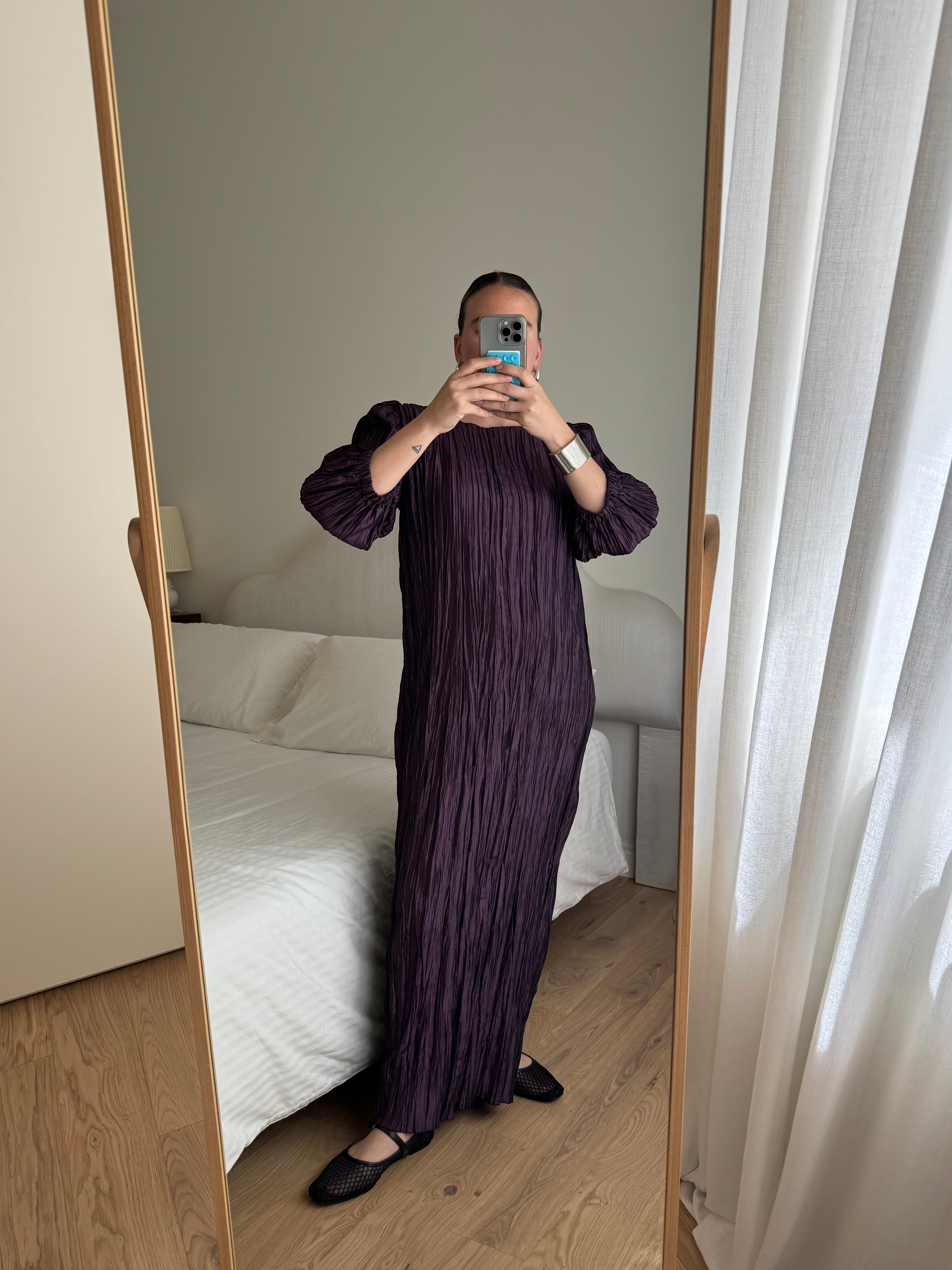 Pleated irregular purple dress