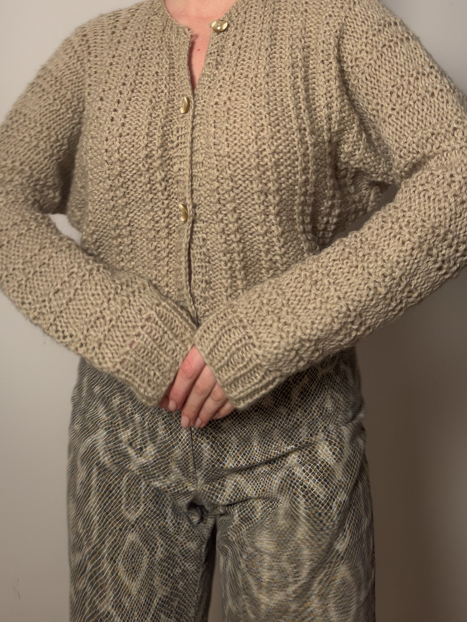 Pure wool handmade beige cardigan