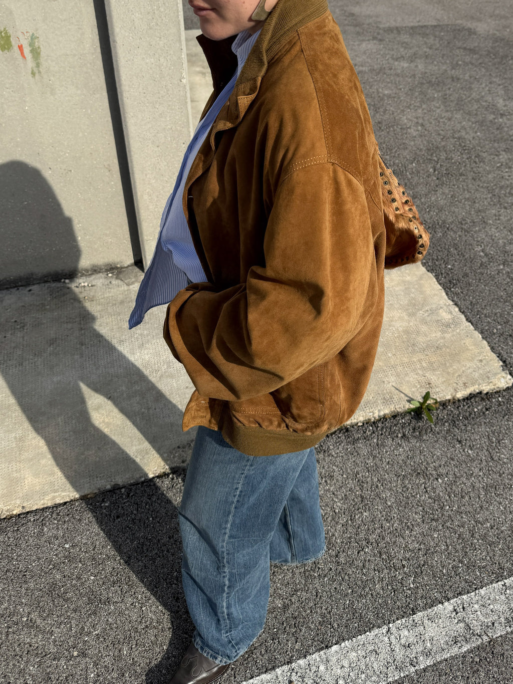 Real suede caramel bomber