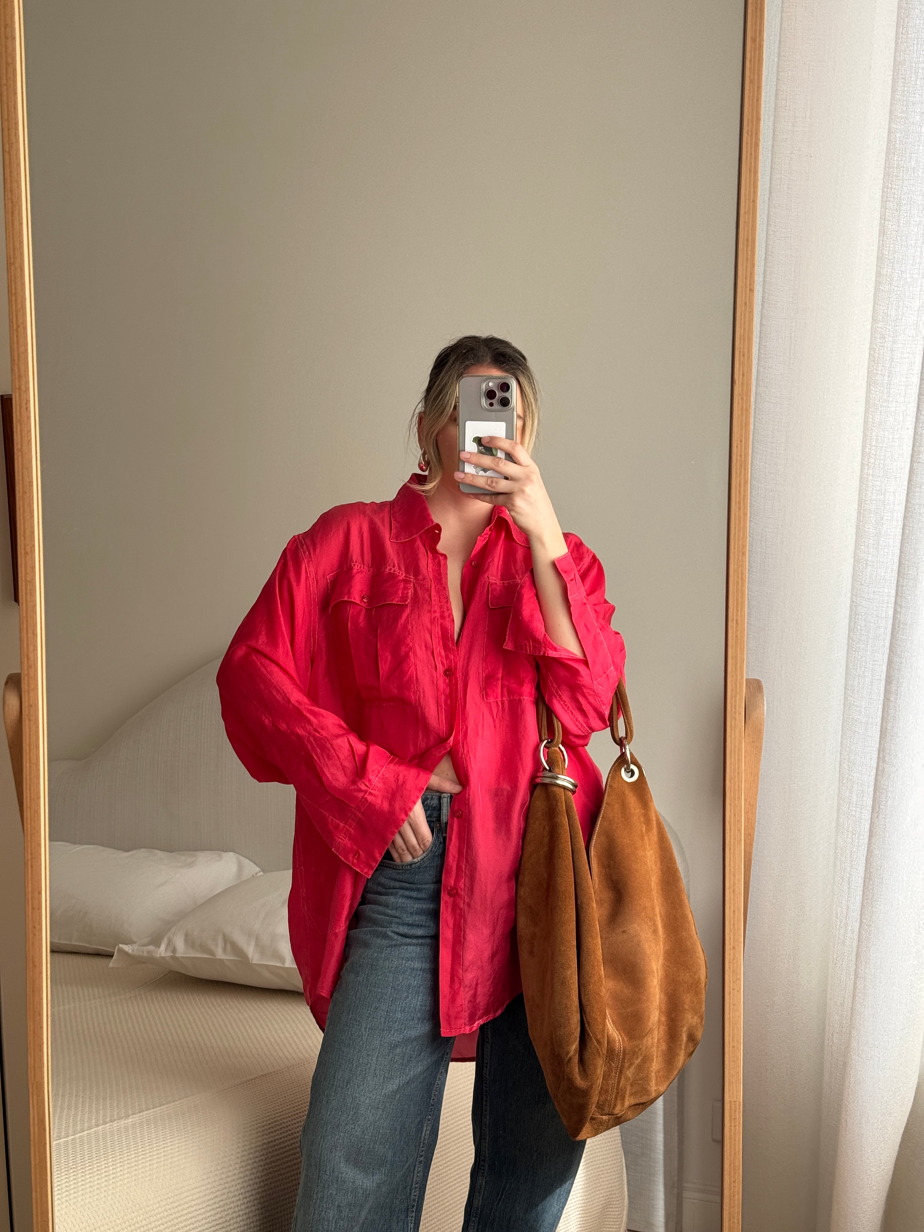 Pure silk strawberry maxi shirt