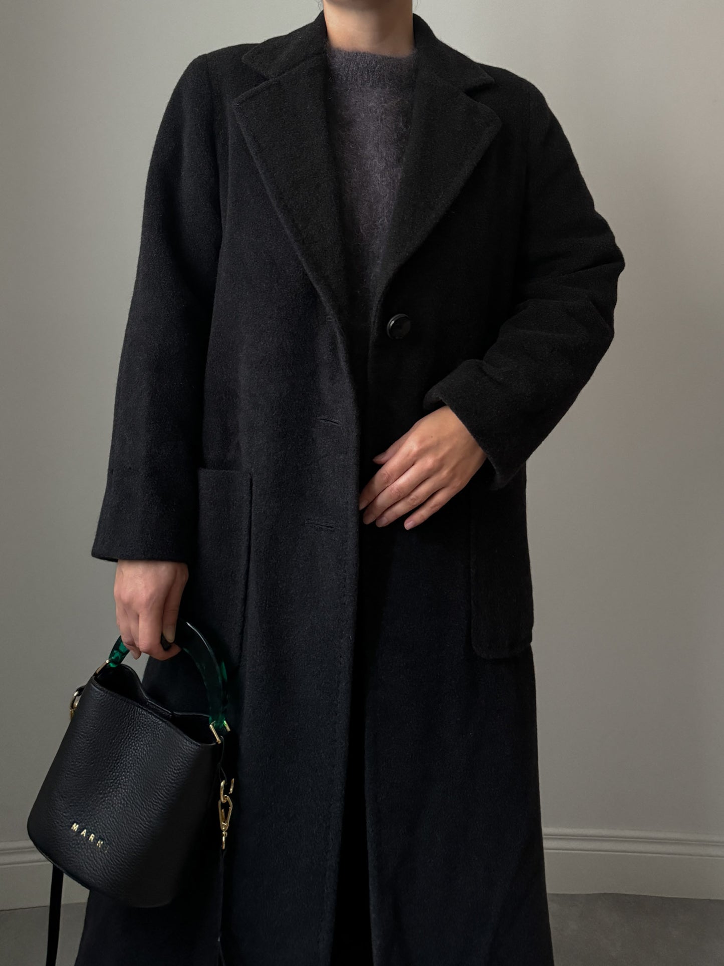 Pure wool anthracite long coat