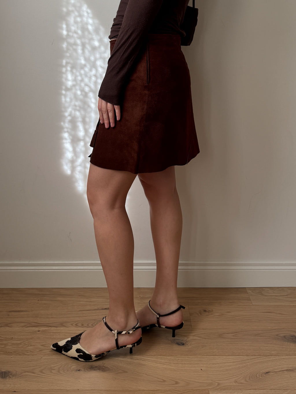 Real suede chestnut skirt