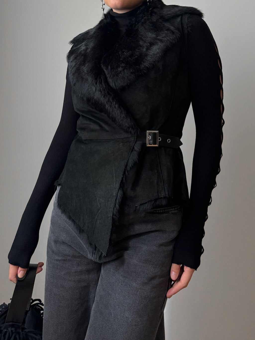Real fur black vest