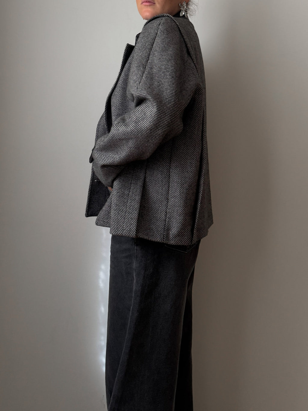 Wool and leather herringbone jacket