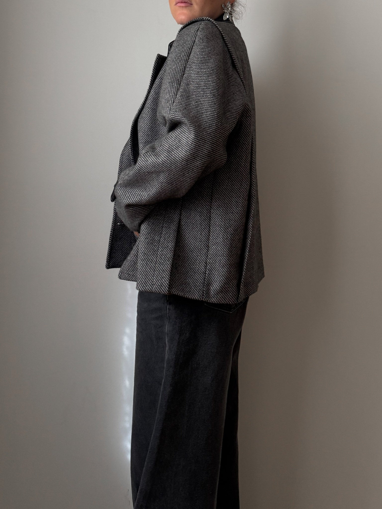 Wool and leather herringbone jacket