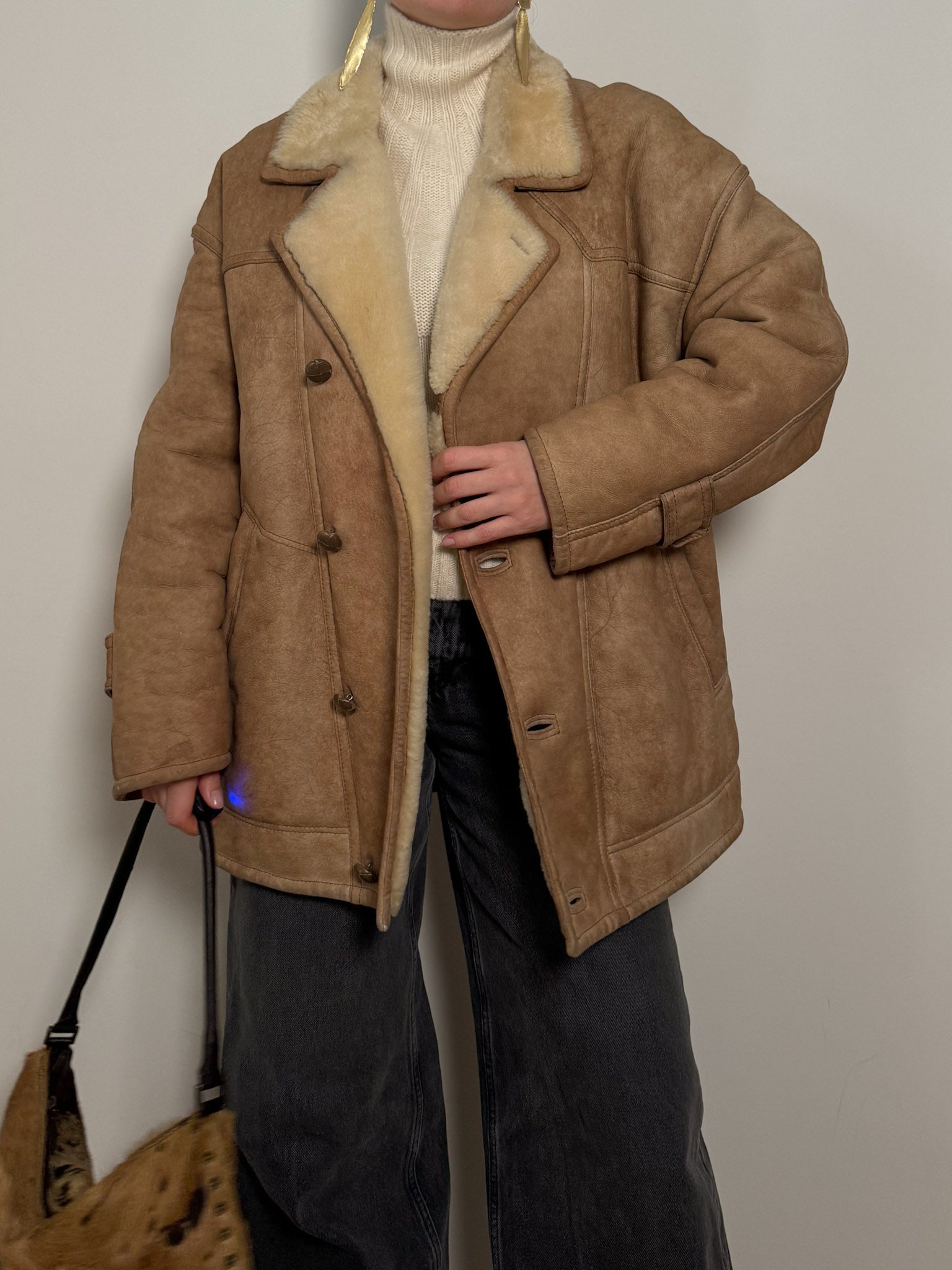 Real shearling distressed jacket