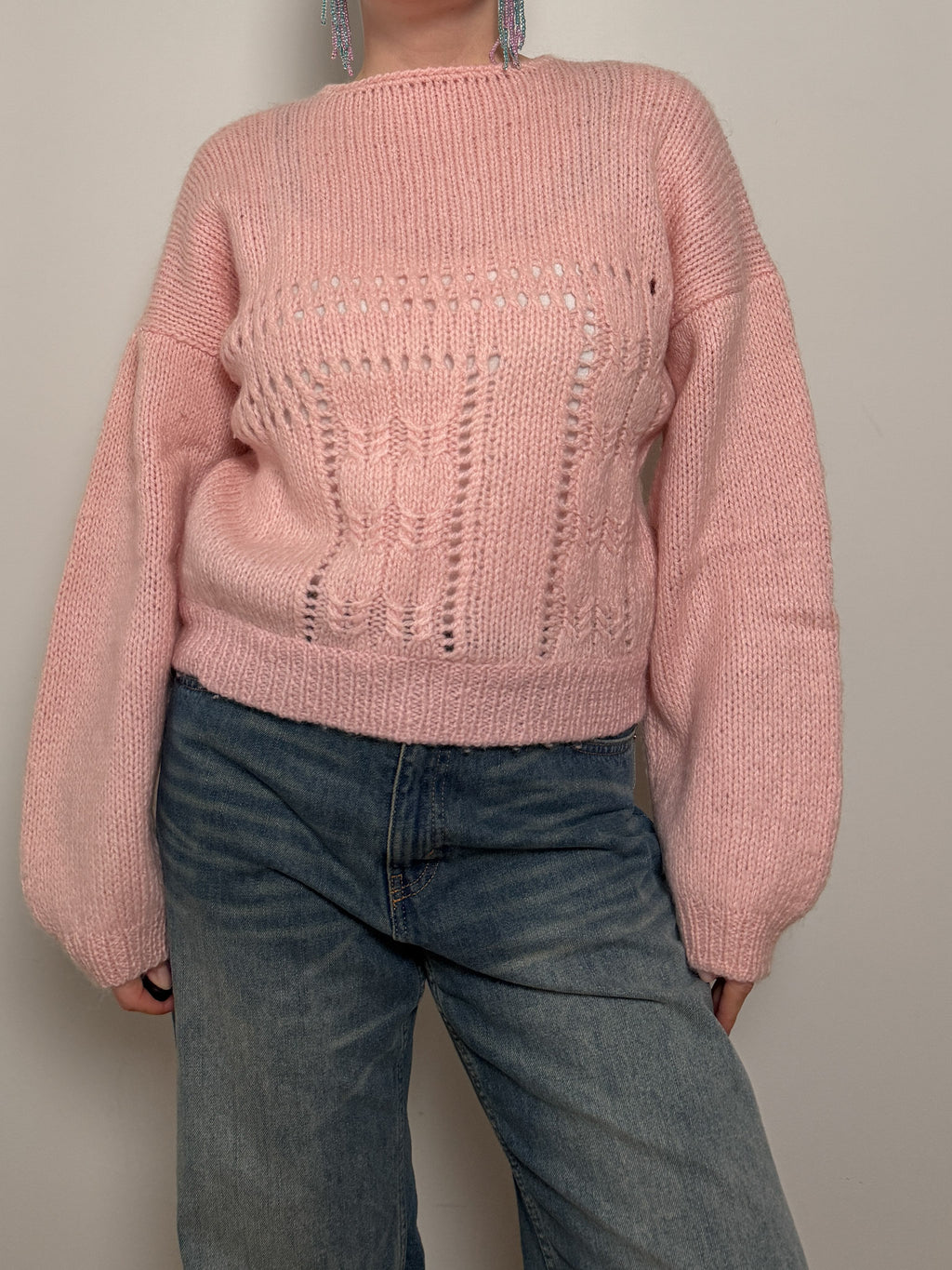 Pure wool embroidered pink pull