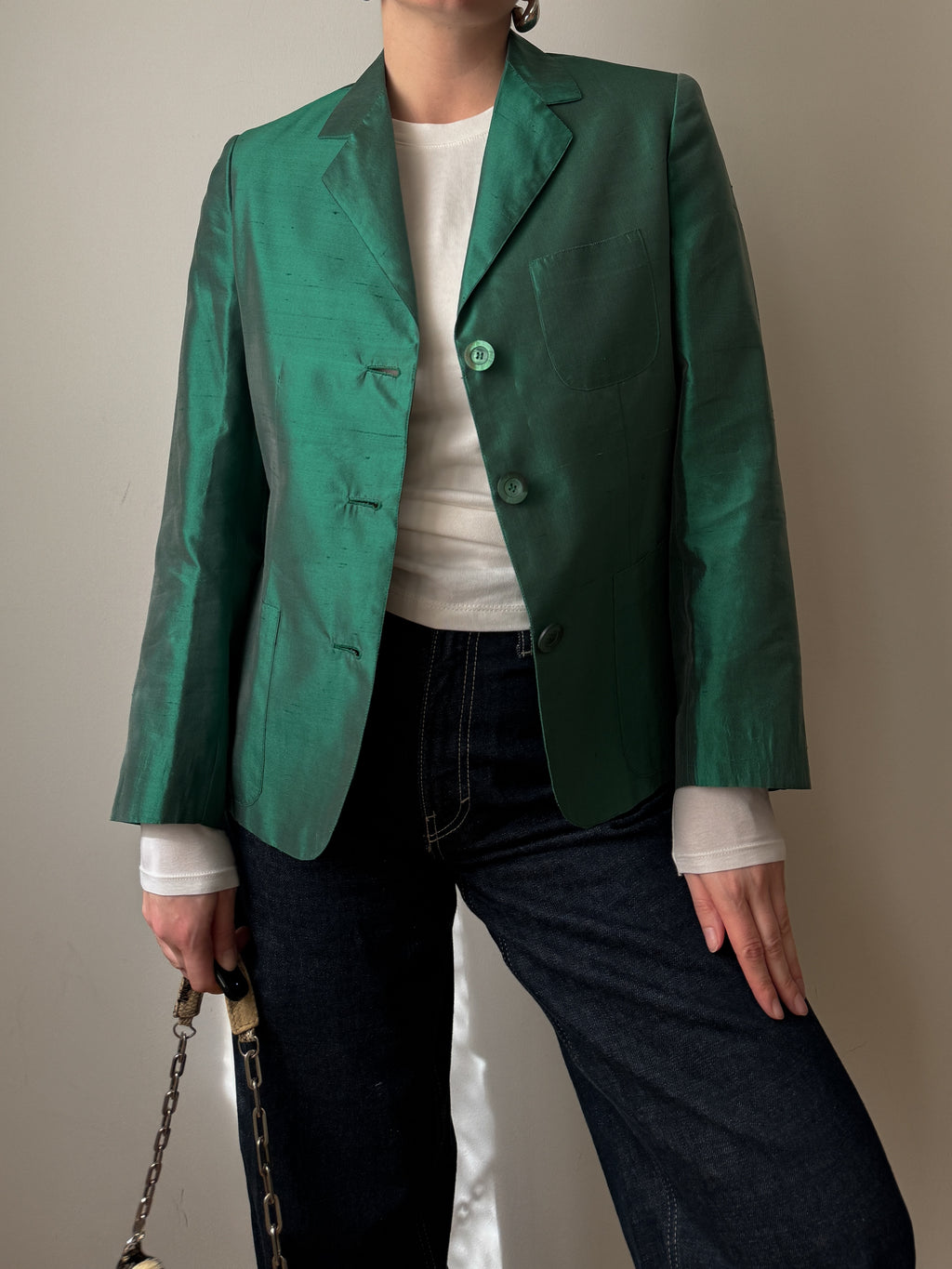Shantung silk green blazer