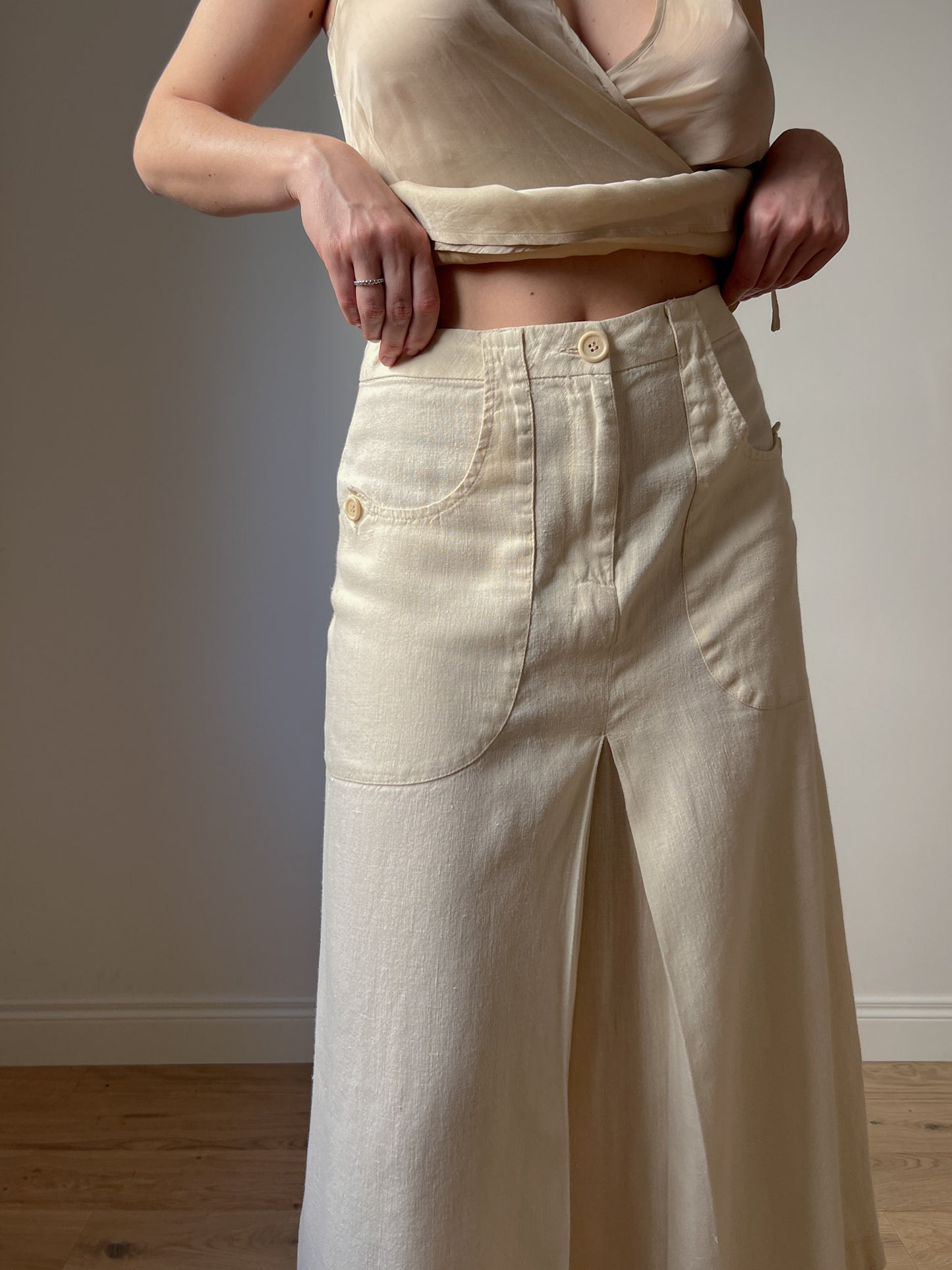 Pure linen ivory trouser skirt