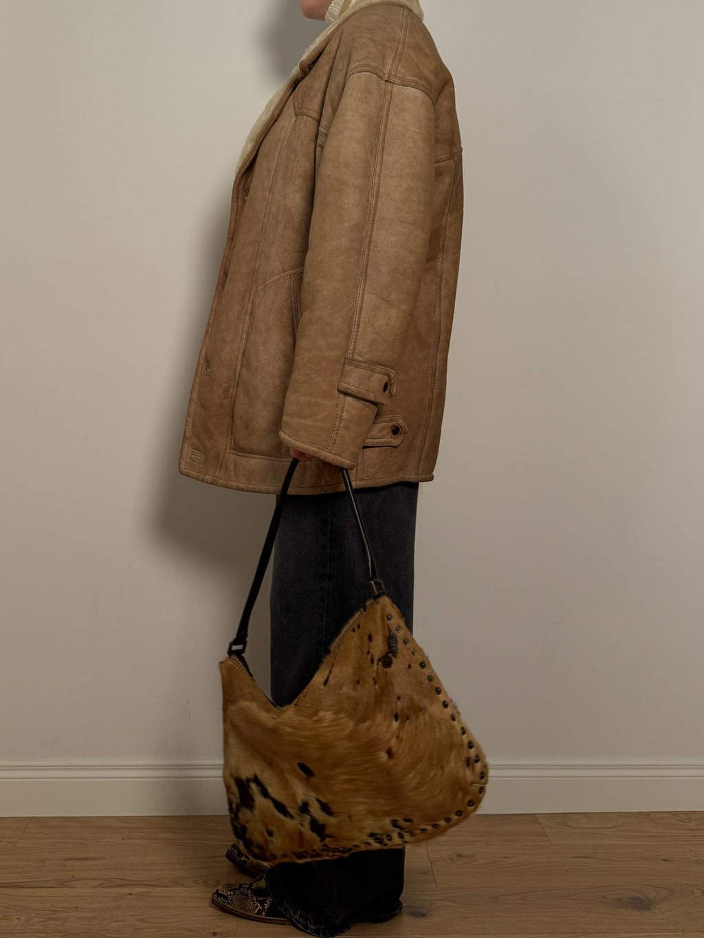 Real shearling distressed jacket