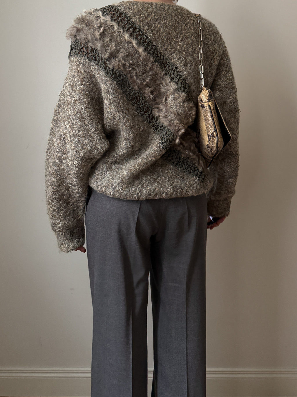 Wool and fur grey sand pull