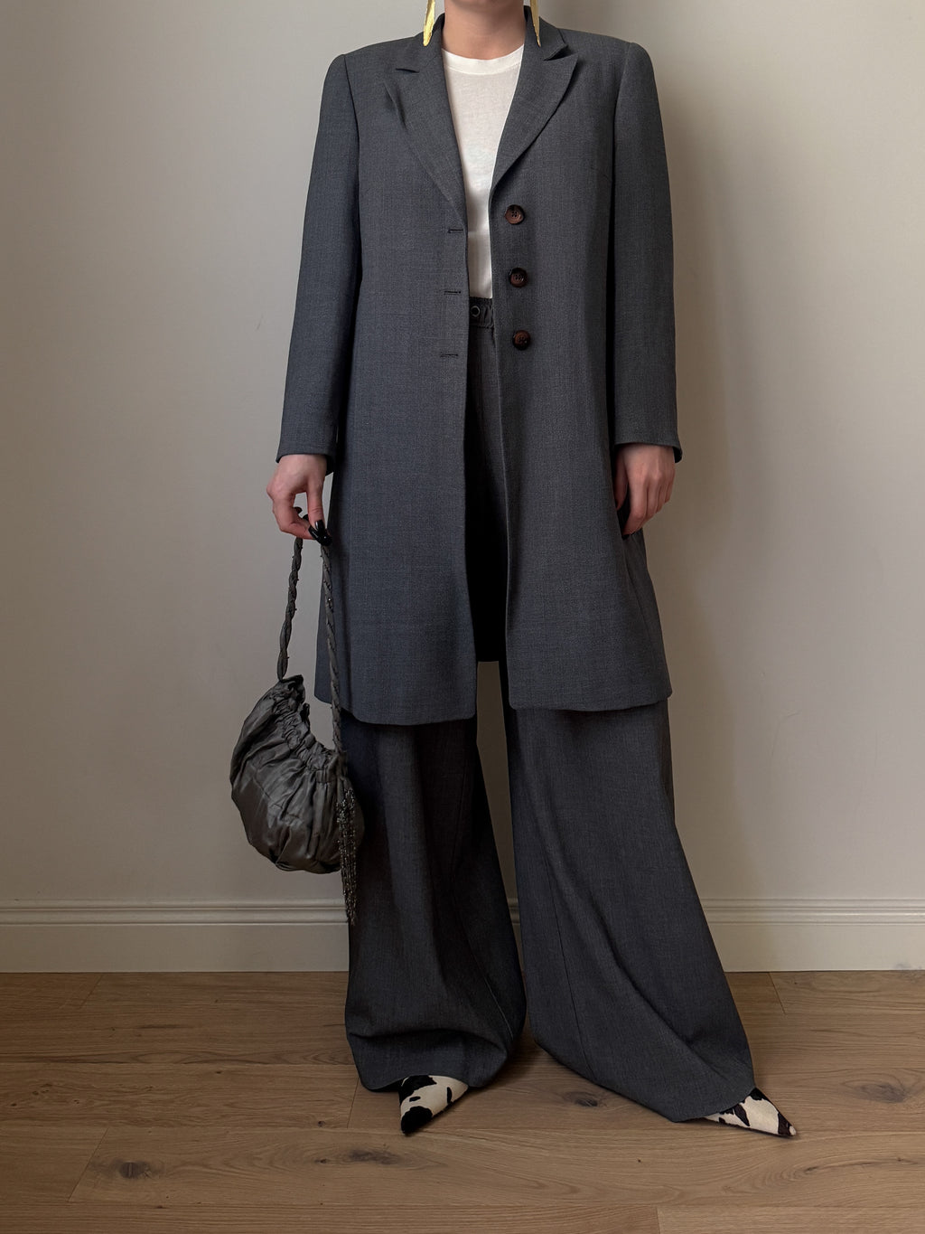 Blazer lungo vintage in lana e viscosa grigio