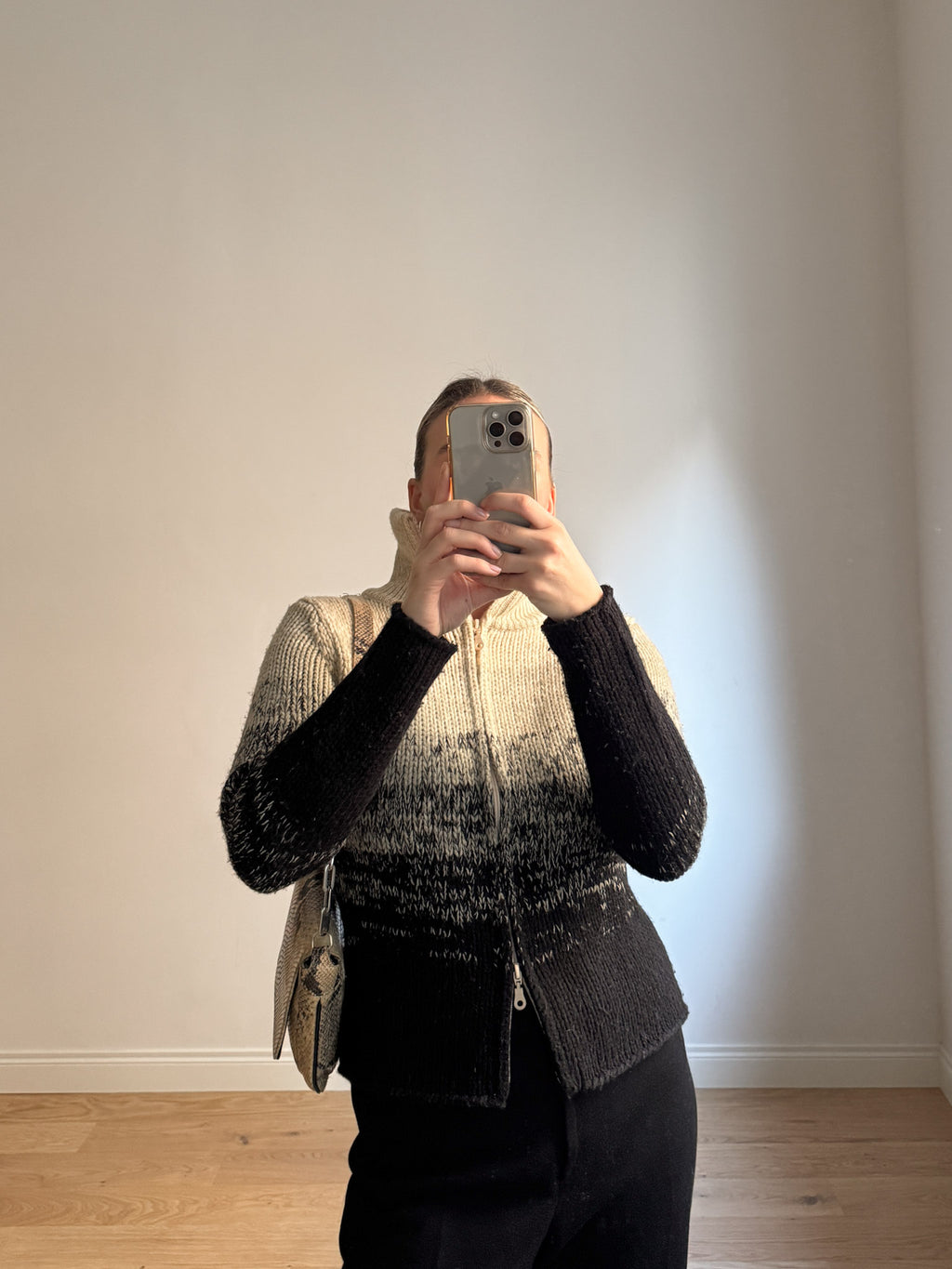 Wool beige and black cardigan