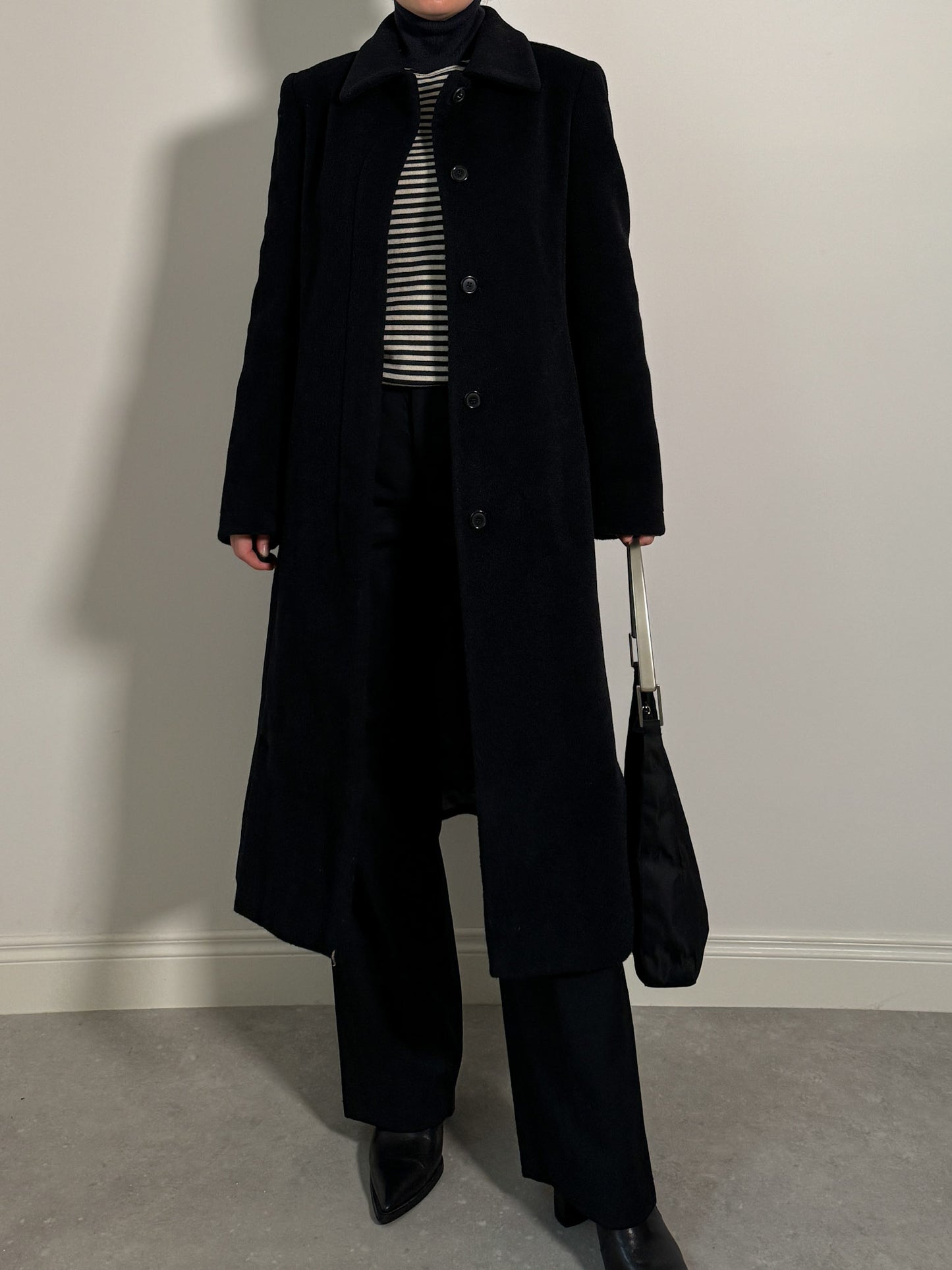 Wool and kid mohair black coat