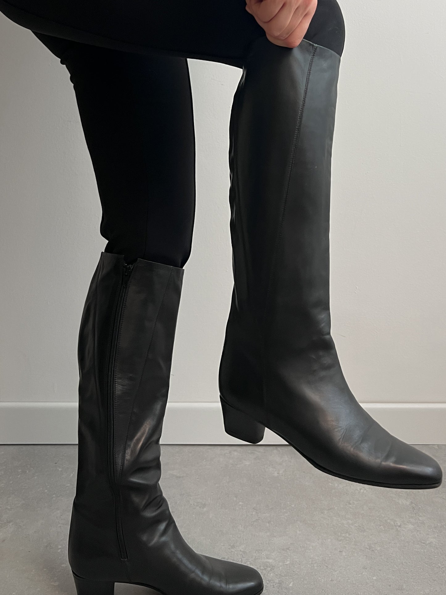 Genuine leather black boots