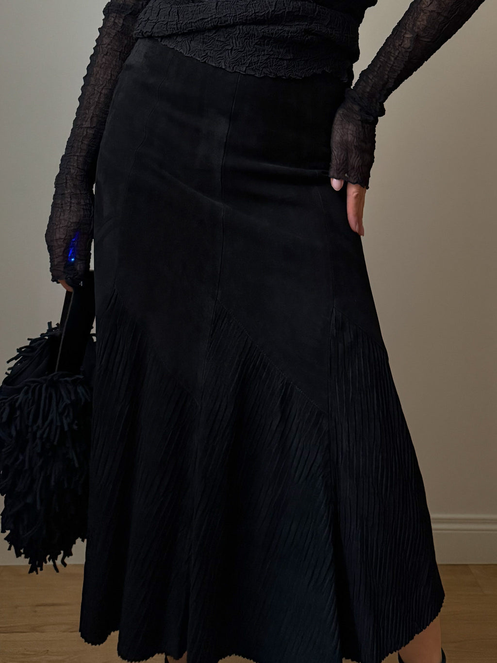 Real suede black skirt