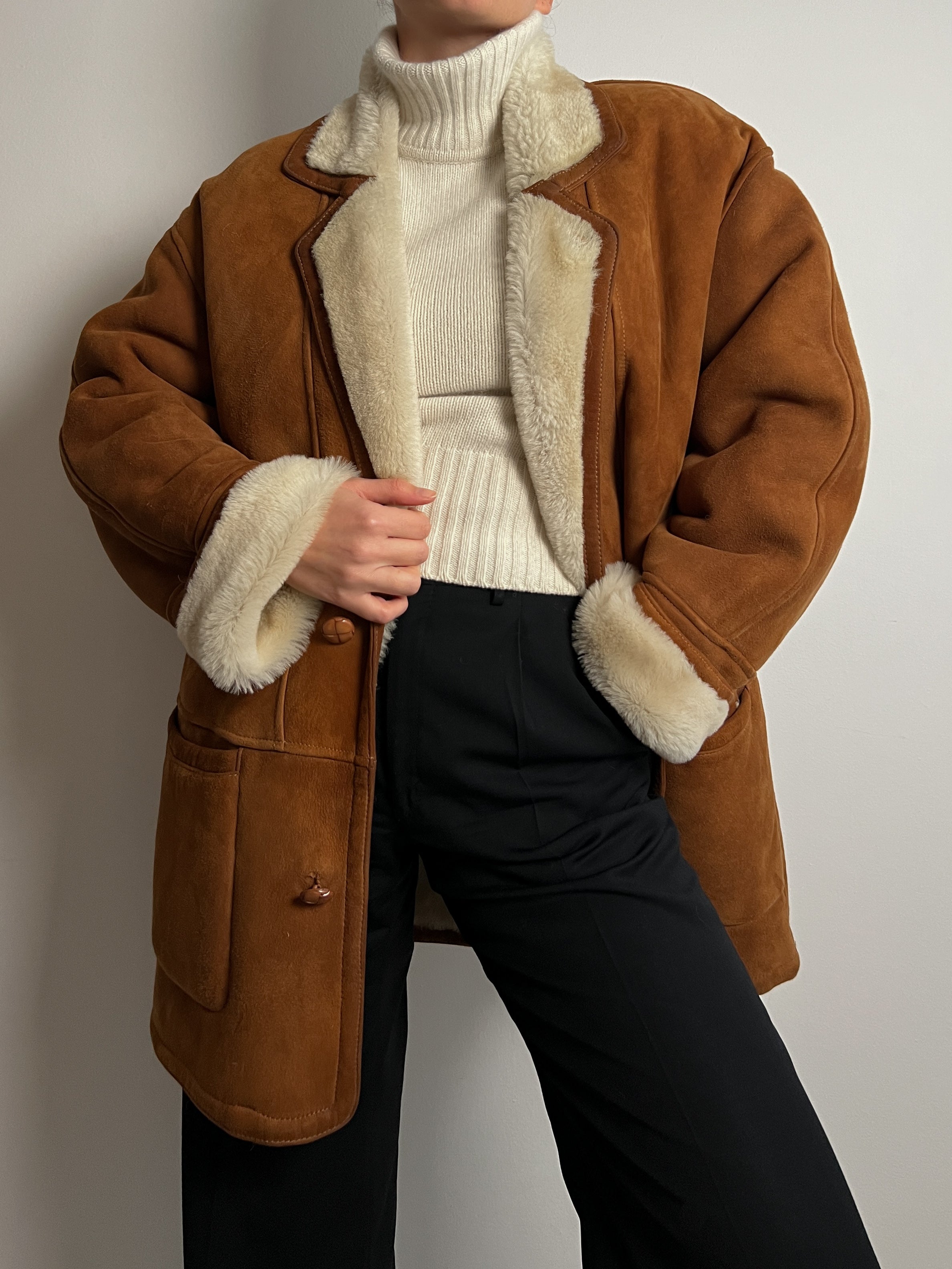 Vintage caramel shearling coat