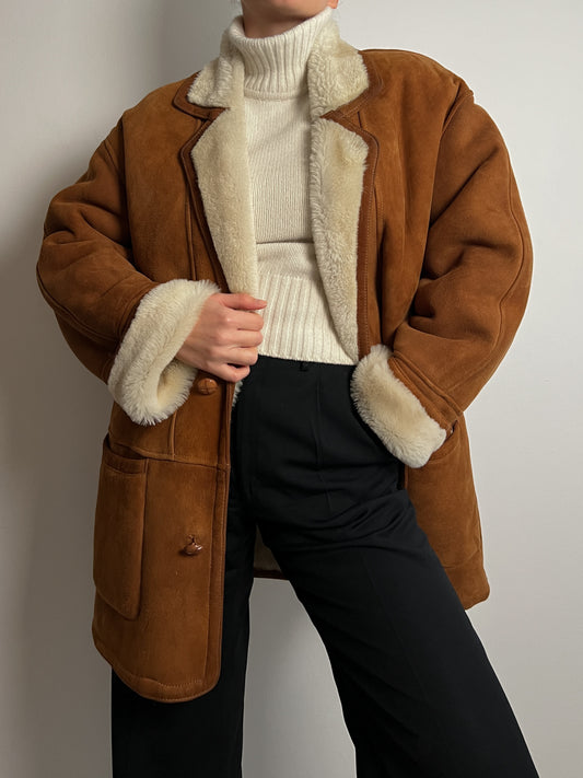 Vintage caramel shearling coat