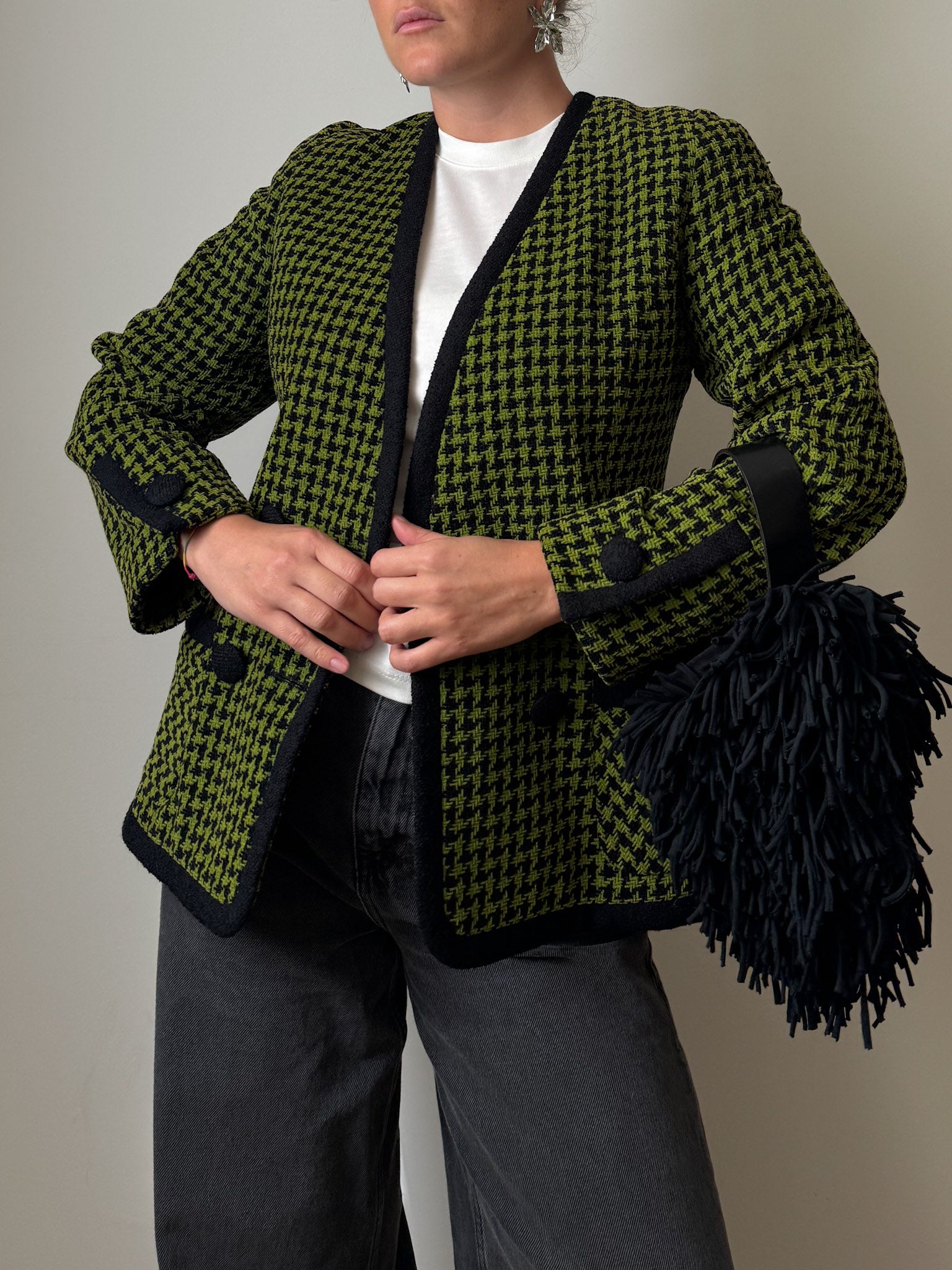 Pied de poule green and black jacket