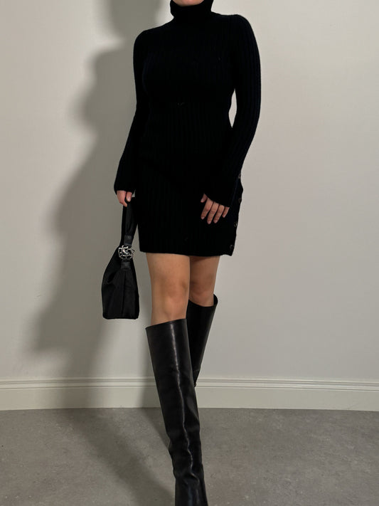 Pure wool black turtleneck dress