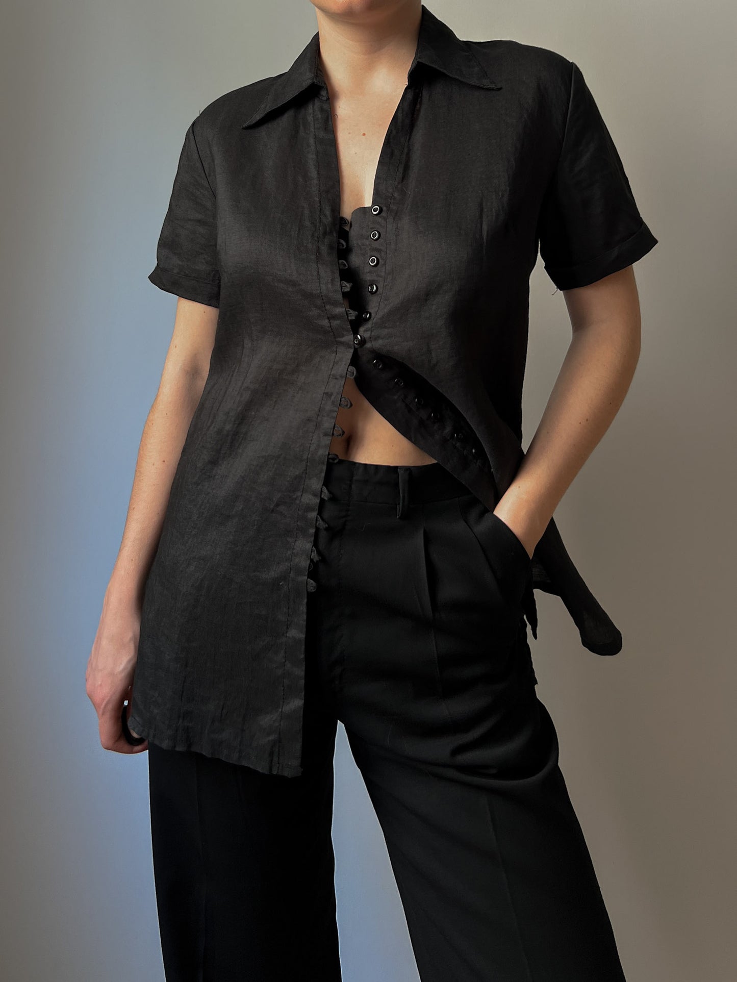 Pure linen black shirt