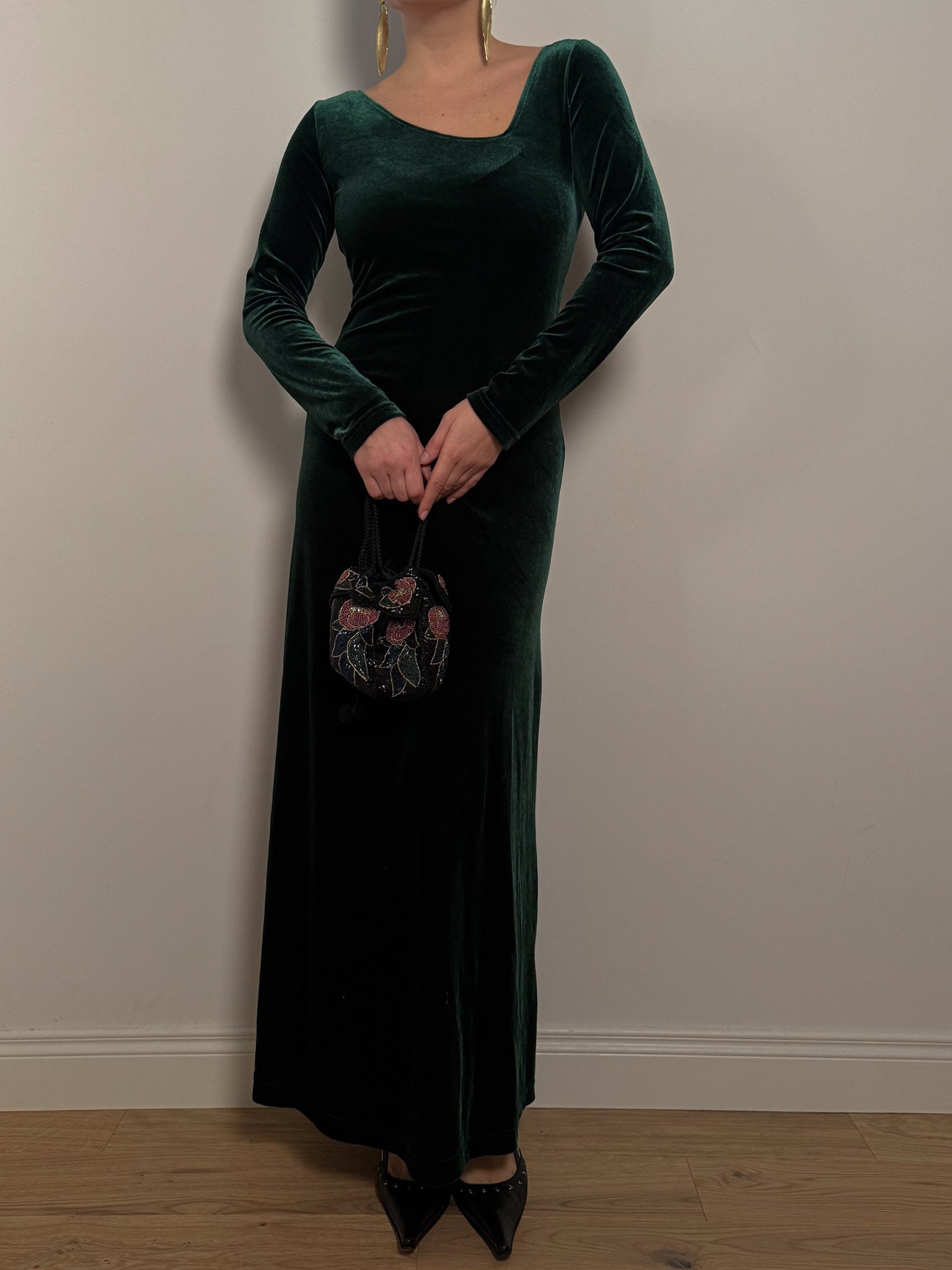Velvet green long dress