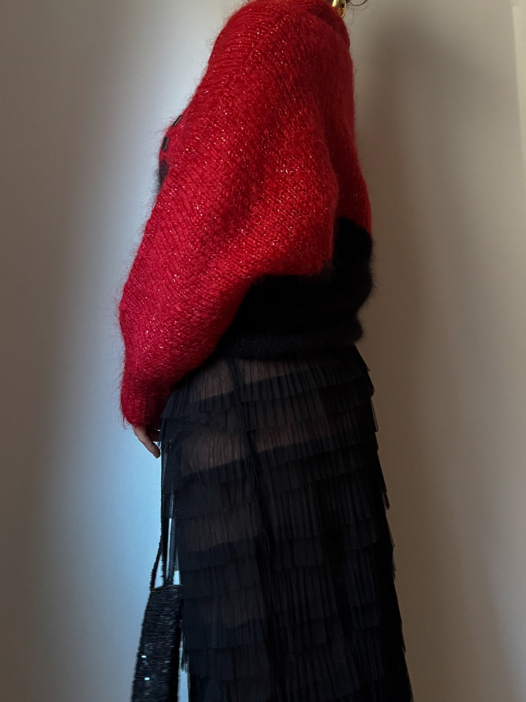 Mohair and angora red and black pull
