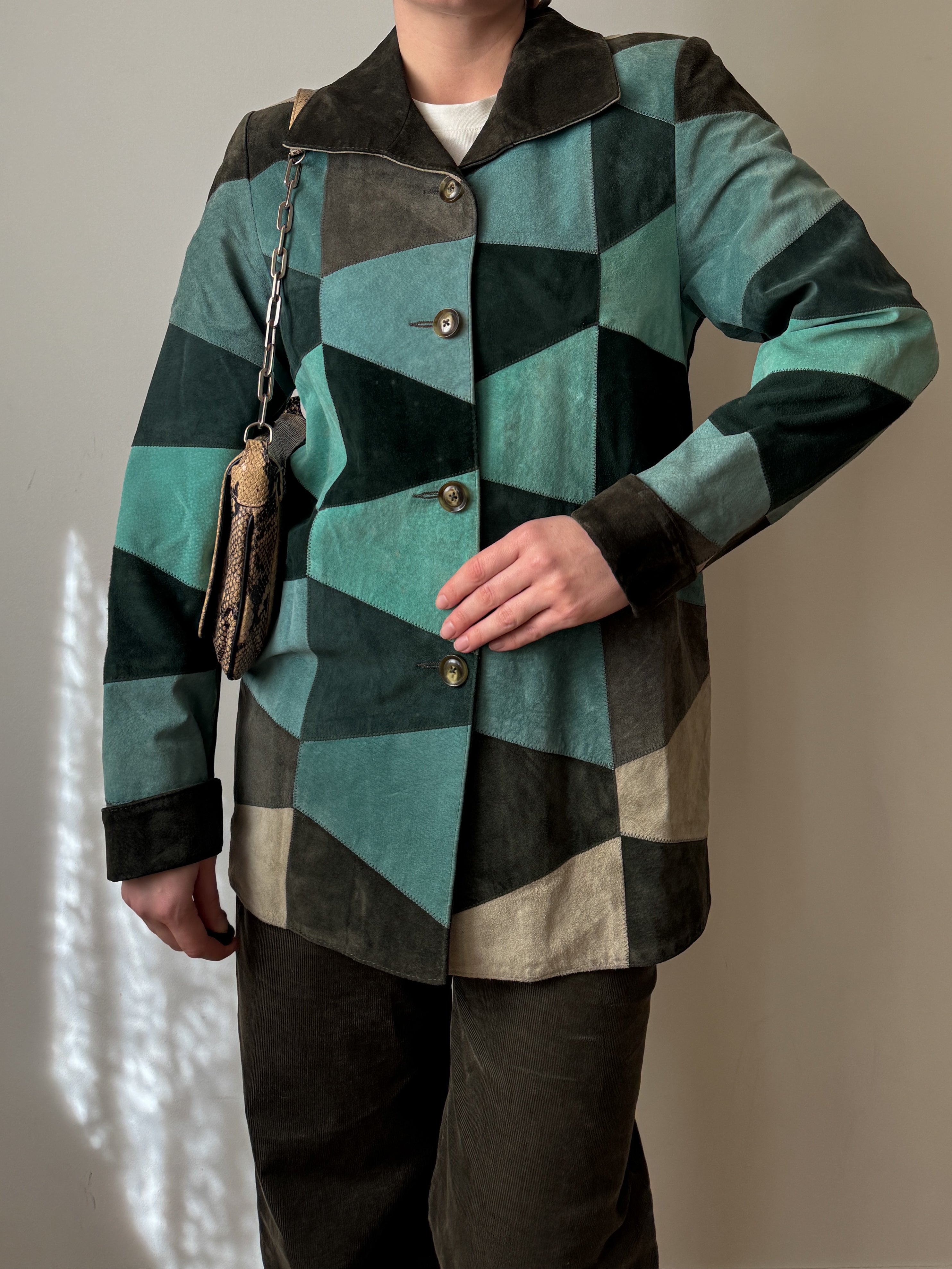 Real suede patchwork jacket