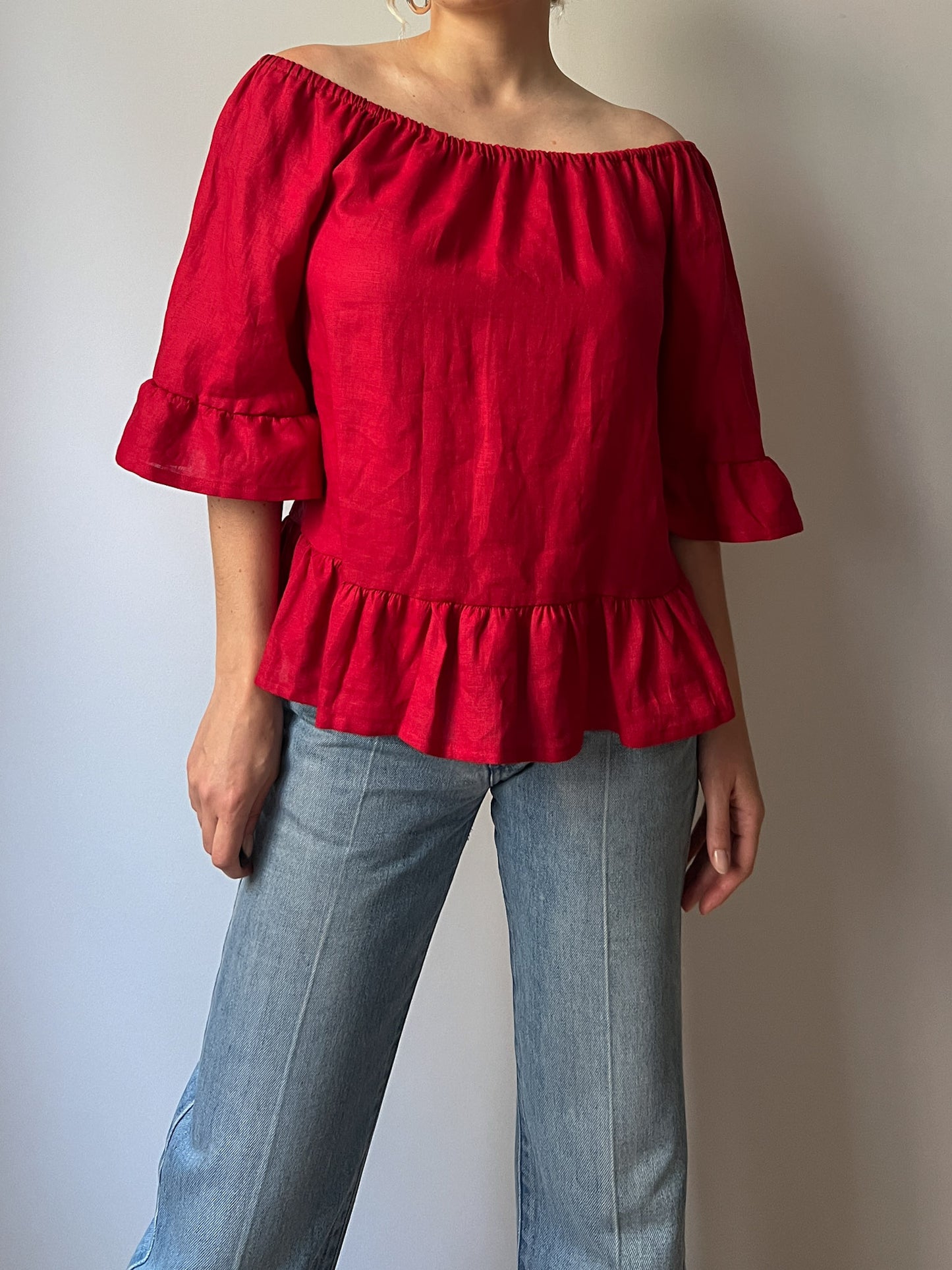 Pure linen red top