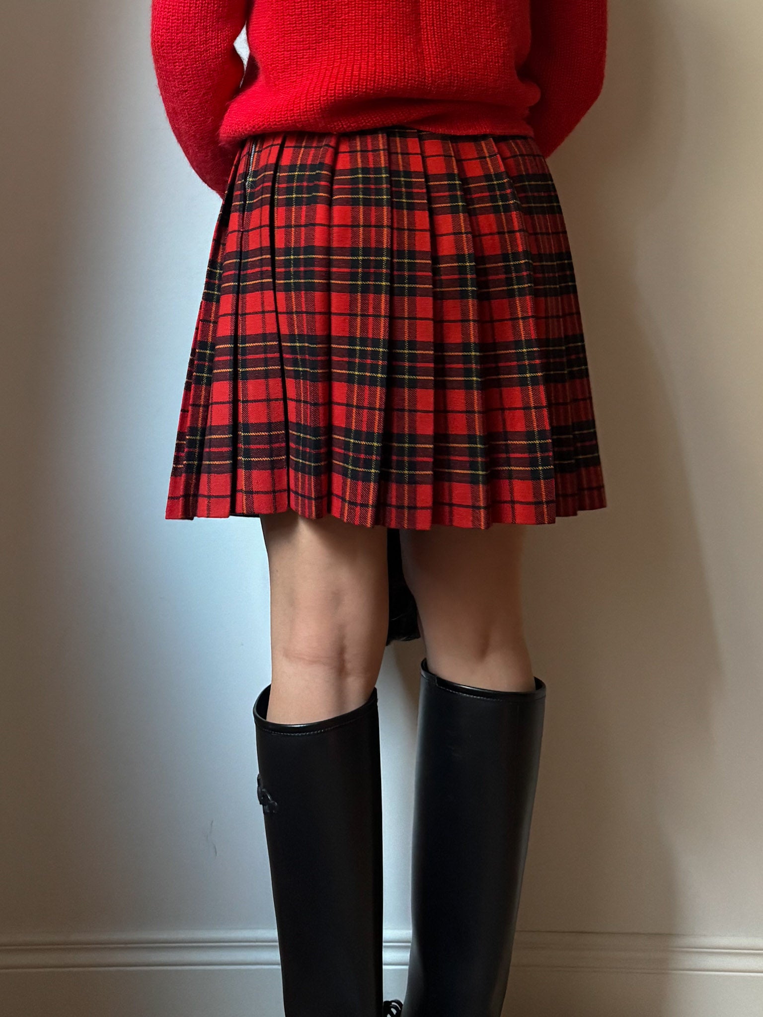 Pure wool red tartan skirt
