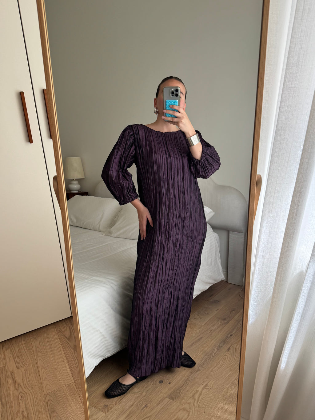 Pleated irregular purple dress
