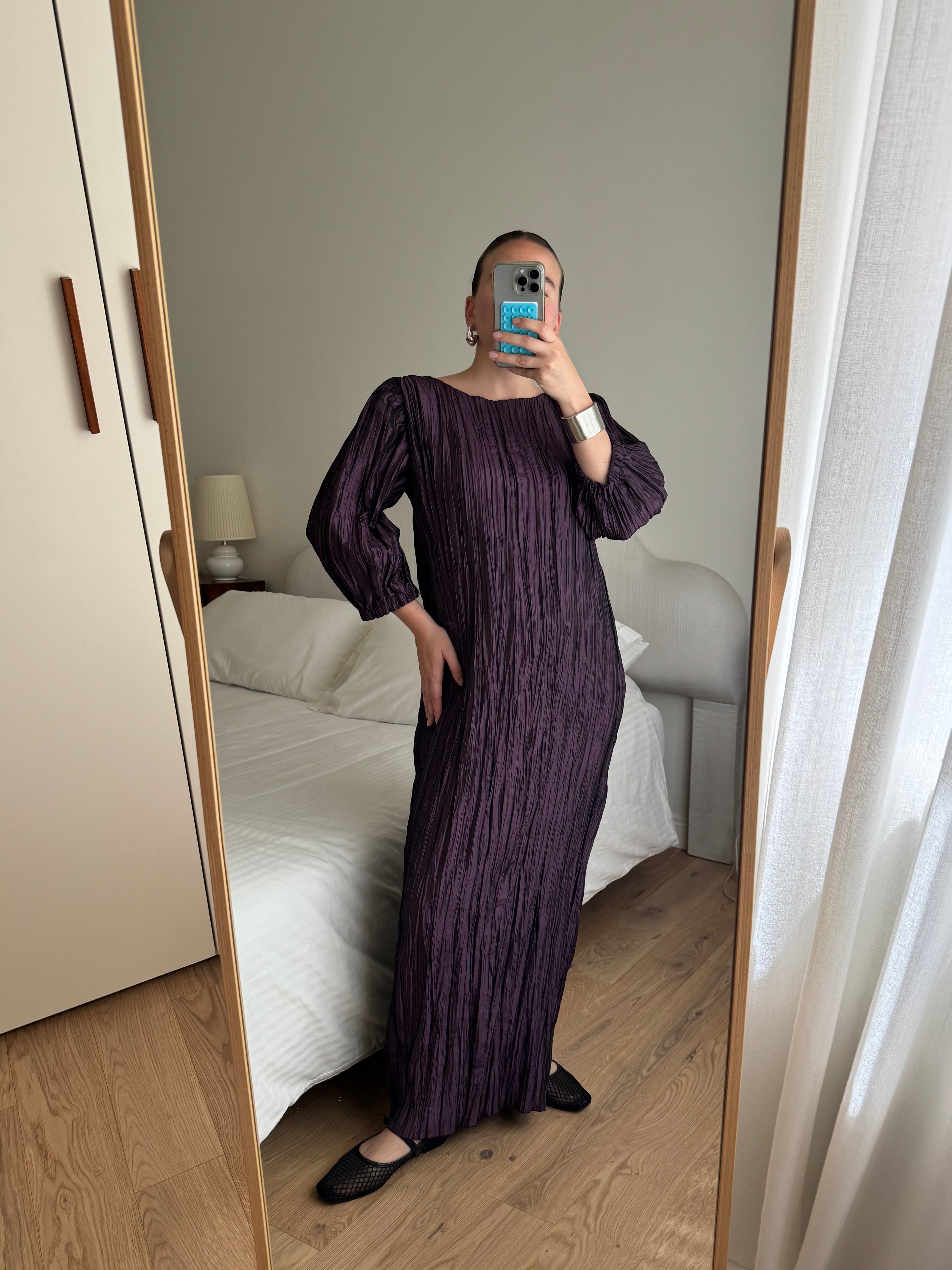 Pleated irregular purple dress