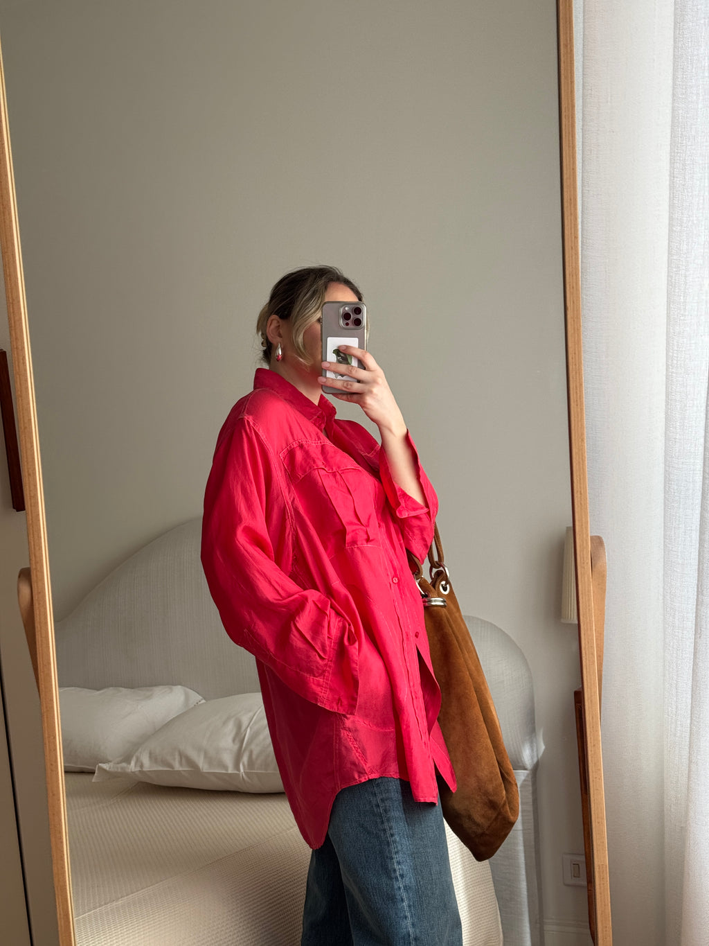 Pure silk strawberry maxi shirt