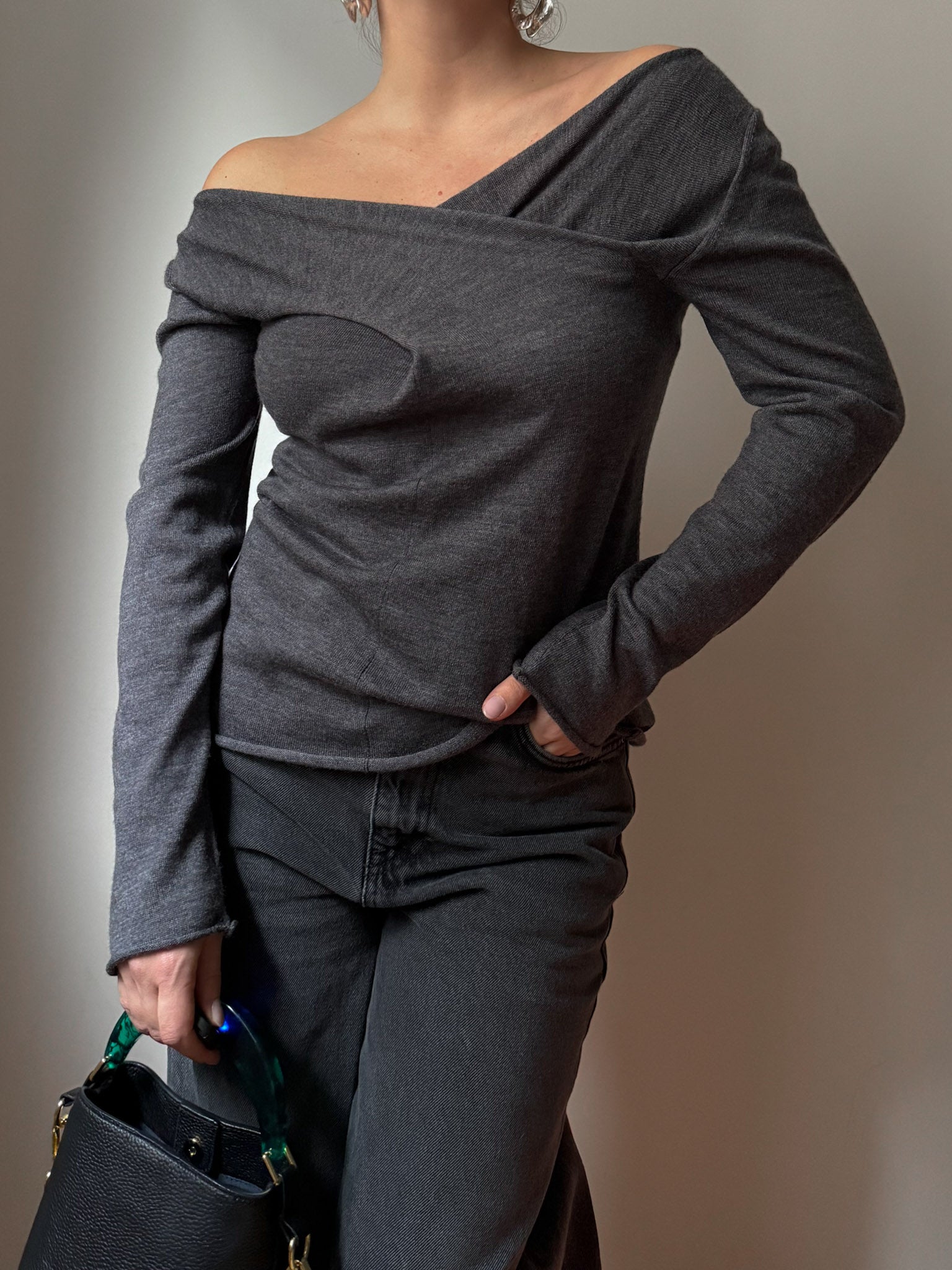 Pure merino wool grey top