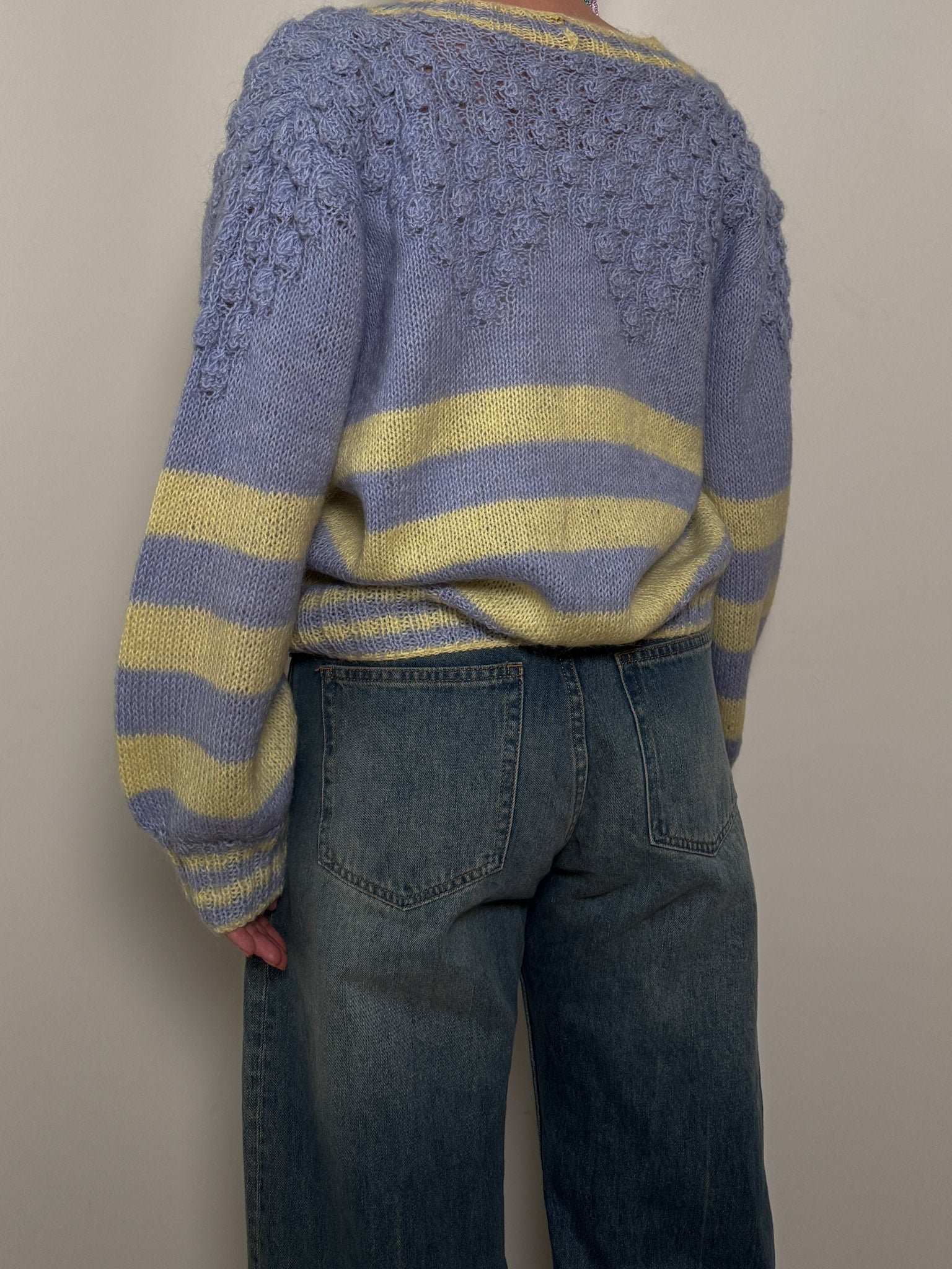 Pure wool embroidered sky and yellow cardigan
