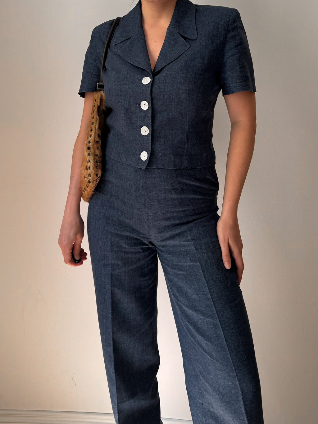 Pure linen blue denim suit