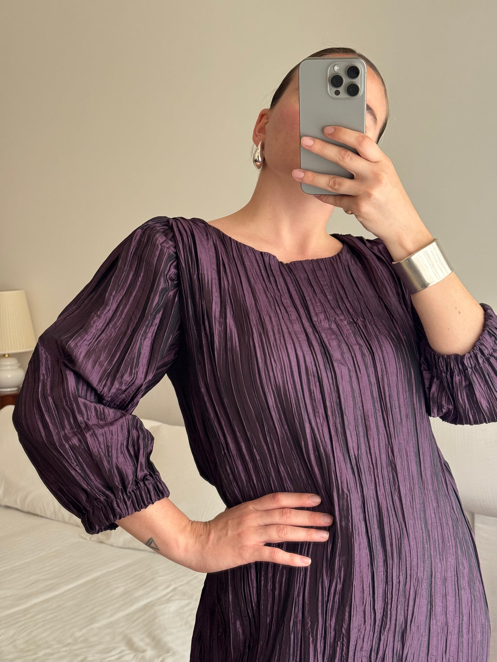 Pleated irregular purple dress