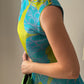 Pure silk sky and green mini dress