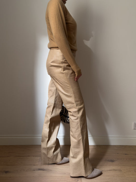 Real leather beige pants