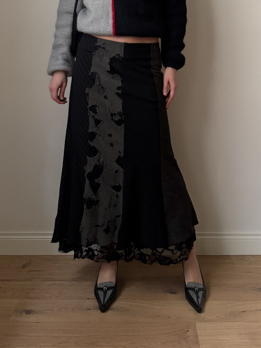 Patchwork black long skirt
