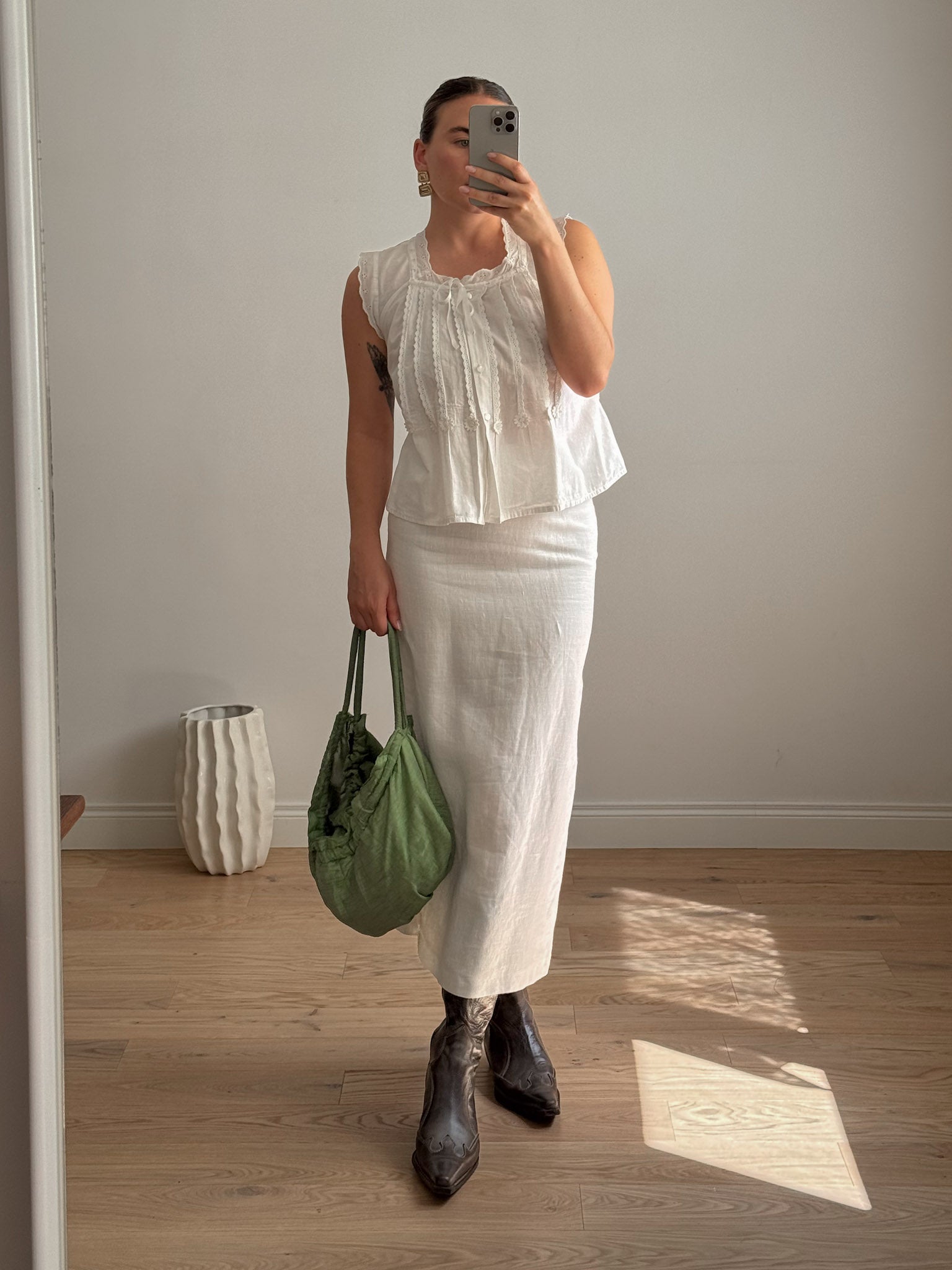 Pure linen white skirt