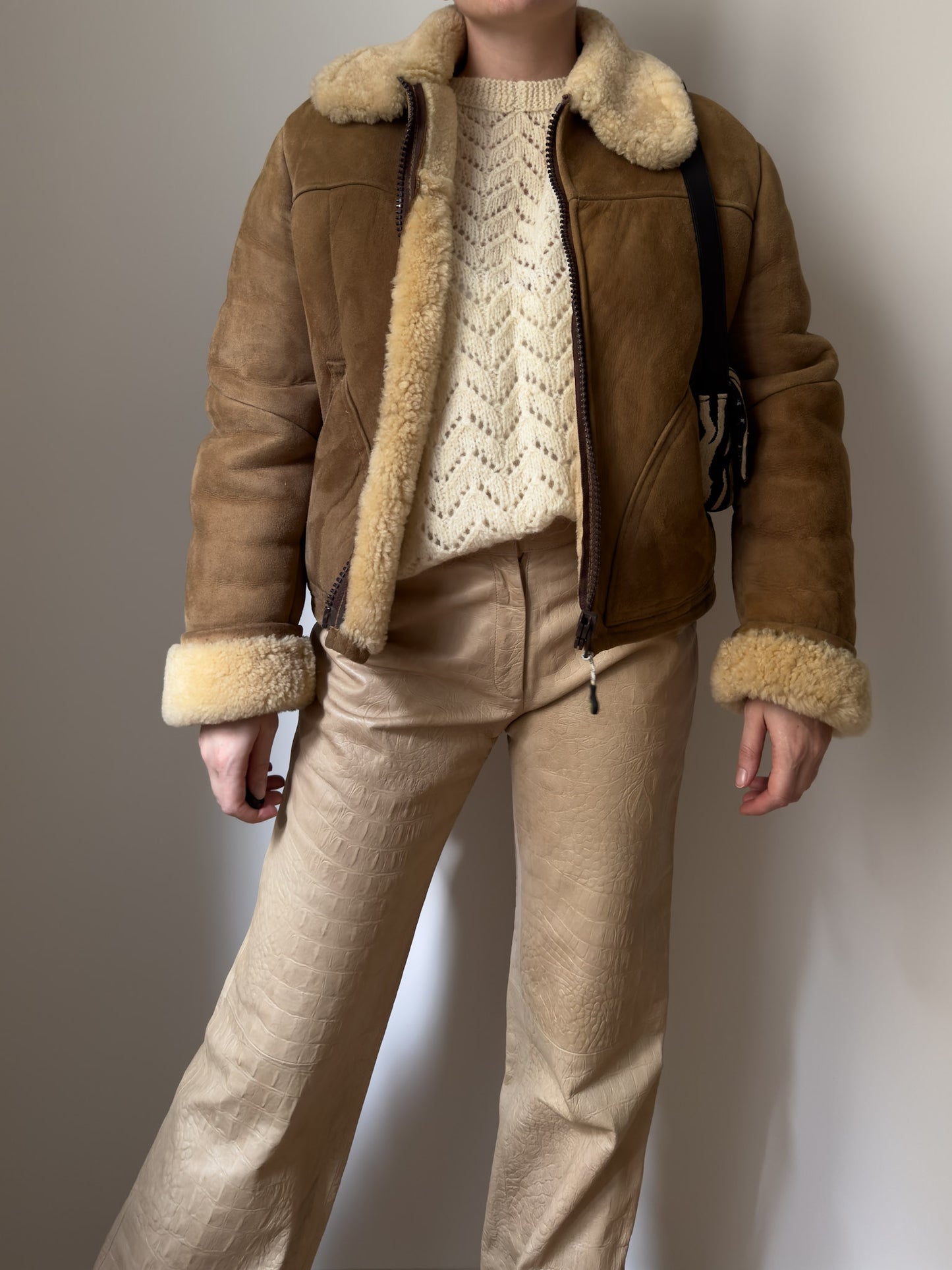 Real shearling caramel bomber