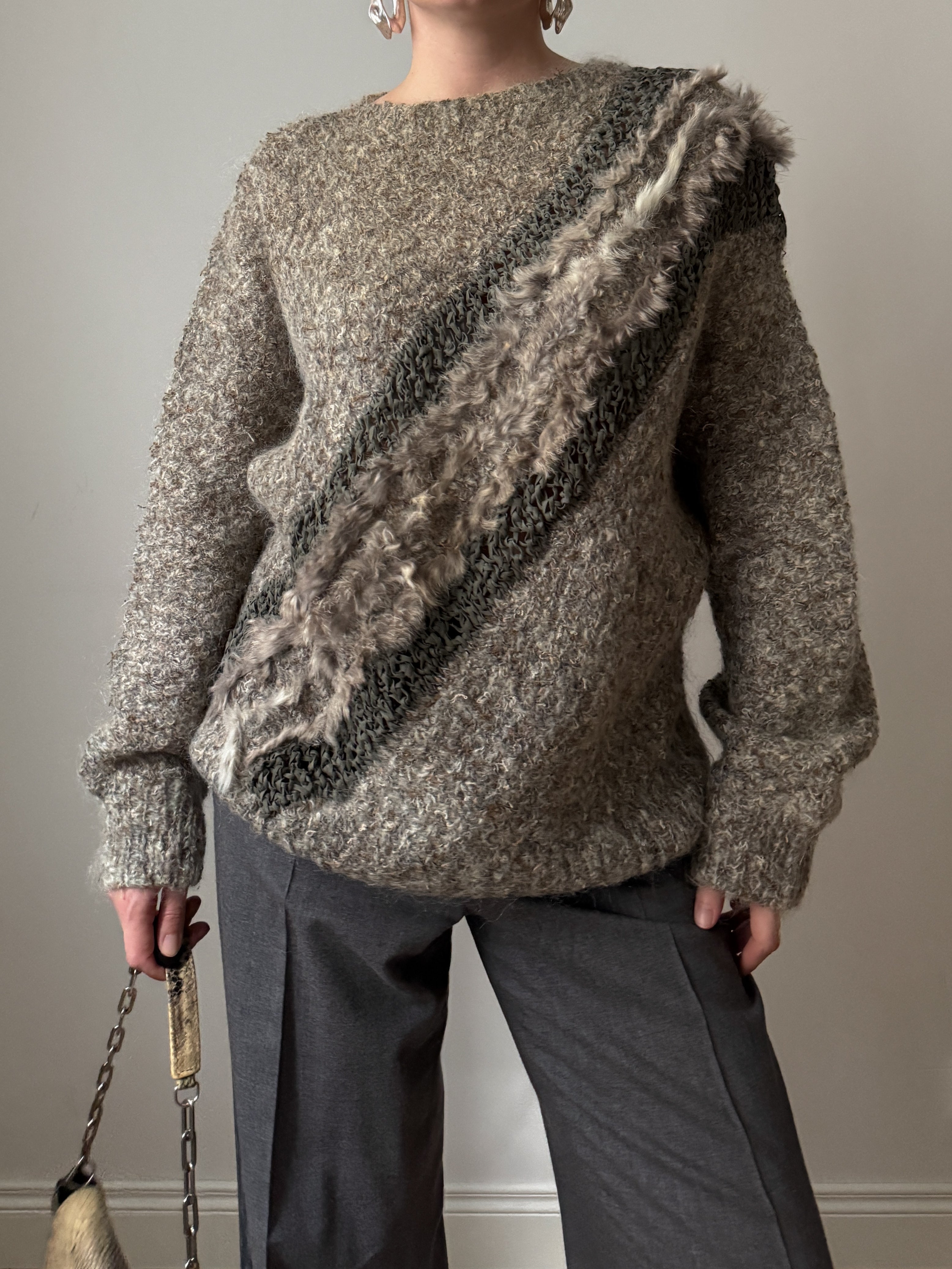 Wool and fur grey sand pull
