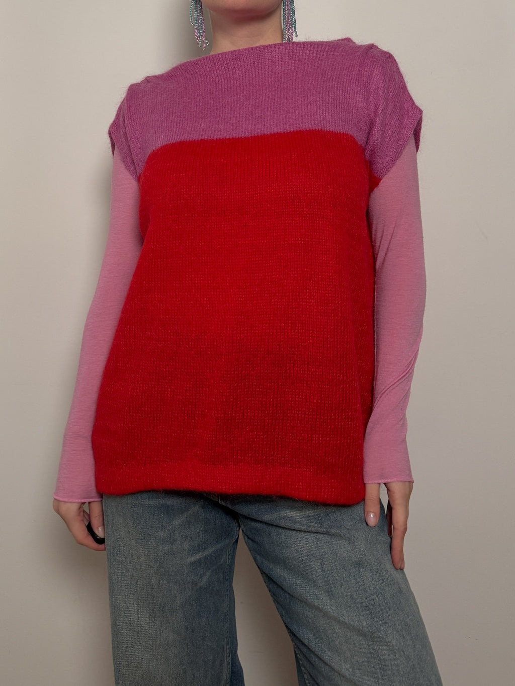 Mohair and wool pink and red top