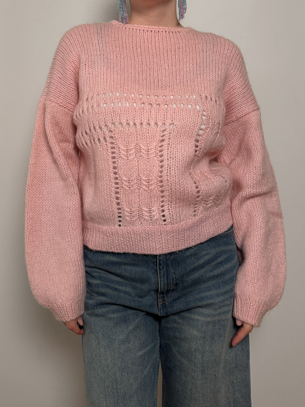 Pure wool embroidered pink pull