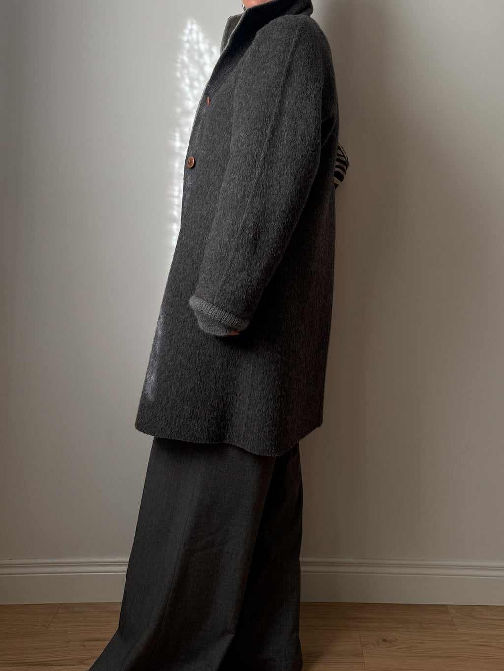 Wool and mohair double-face grey caban