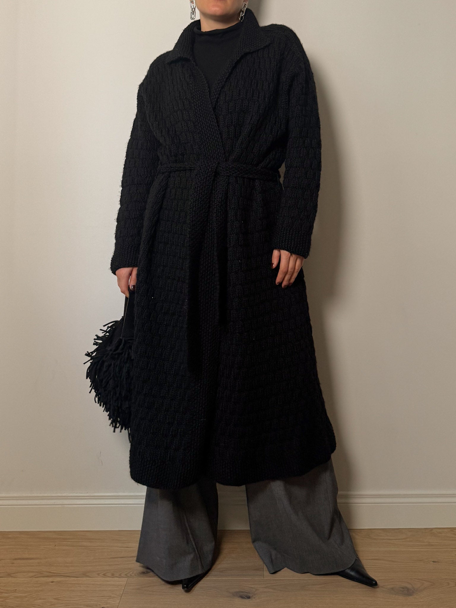 Pure wool embroidered maxi cardigan