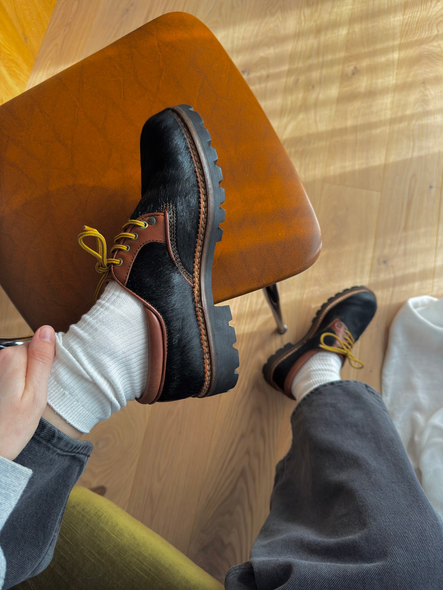 Leather and ponyskin shoes